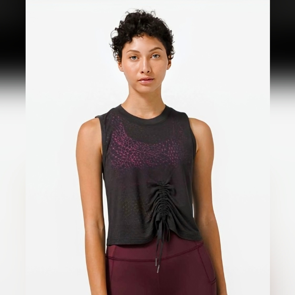Lululemon Cinch Me Up Front Tie Up Crop Tank Top; *Veil Black; Size 4